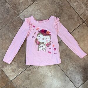 Isaac Mizrahi Light Pink Owl Graphic Long Sleeve Tee